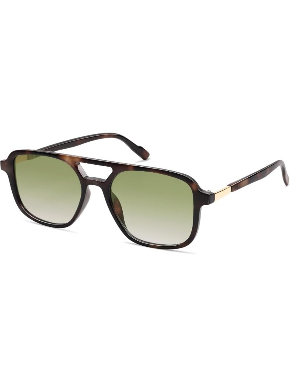 Women's Leopard Green Trendy Rectangle Retro Aviator Sunglasses Elegant Design